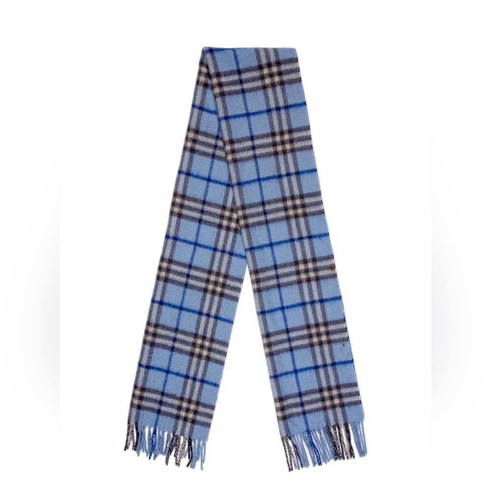 Burberry Blue plaid pattern print cashmere scarf